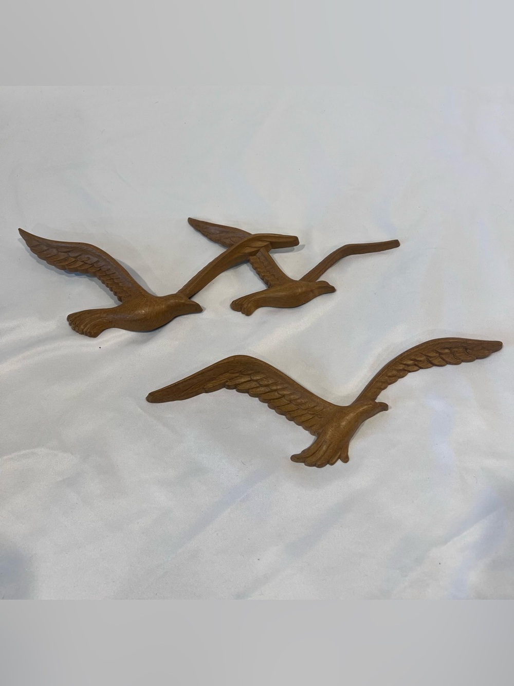 Vintage 1981 HOMCO 7619 3 Seagulls 2 Pc Faux Wood Wall Decor